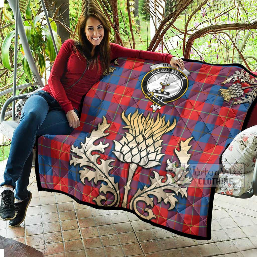 Blane Tartan Quilt with Family Crest and Golden Thistle Style - Tartan Vibes Clothing