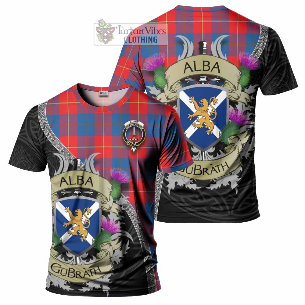 Blane Tartan Family Crest T-Shirt Lion Rampant Royal Thistle Shield Celtic Inspired - Tartan Vibes Clothing
