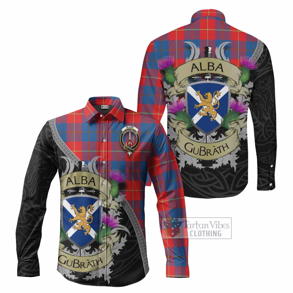 Blane Tartan Family Crest Long Sleeve Button Shirt Lion Rampant Royal Thistle Shield Celtic Inspired - Tartan Vibes Clothing