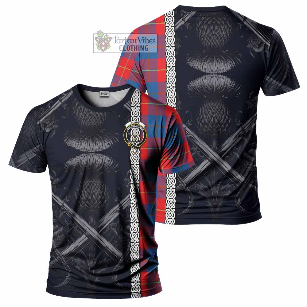Blane Tartan T-Shirt with Family Crest Cross Sword Thistle Celtic Vibes - Tartan Vibes Clothing