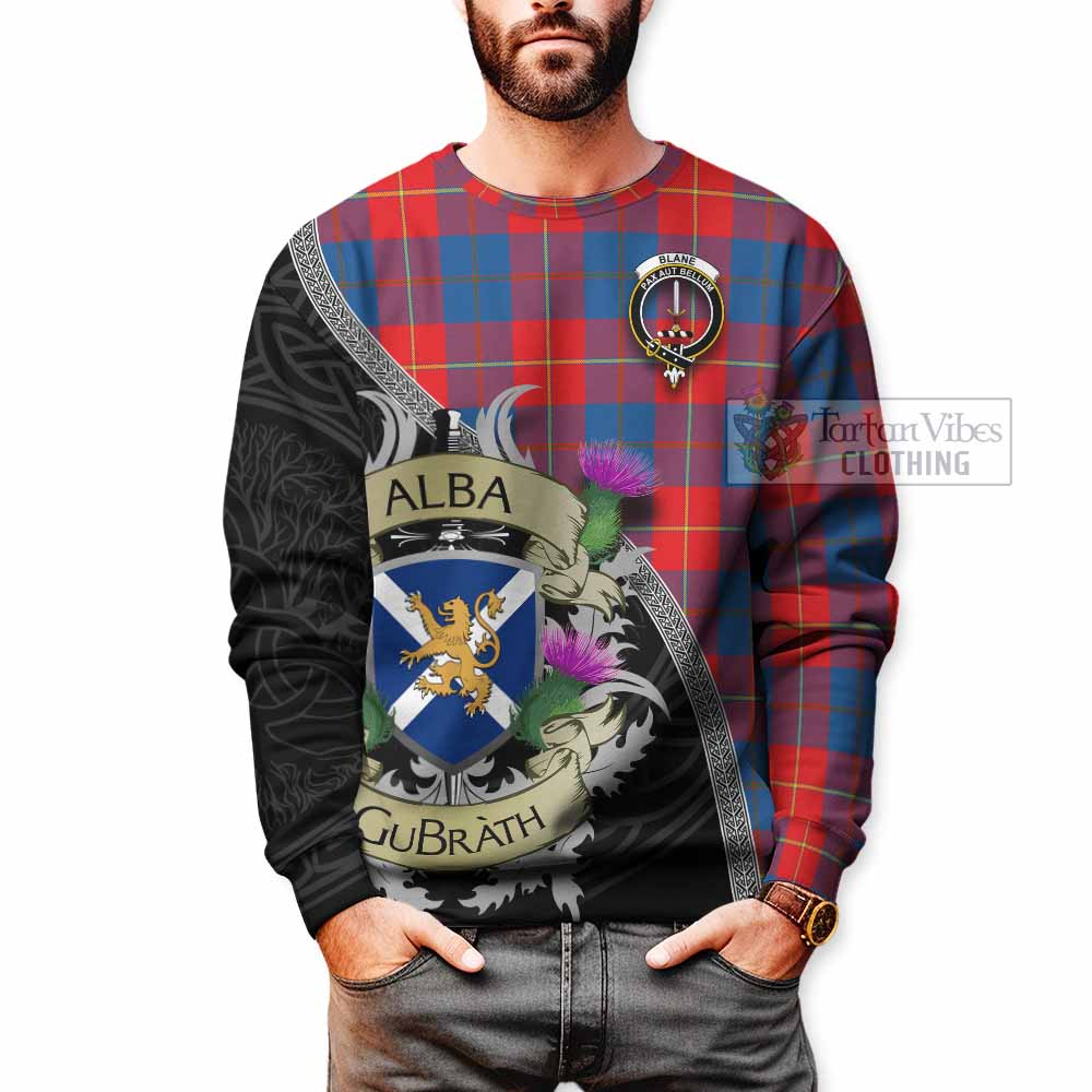 Blane Tartan Family Crest Sweatshirt Lion Rampant Royal Thistle Shield Celtic Inspired - Tartan Vibes Clothing
