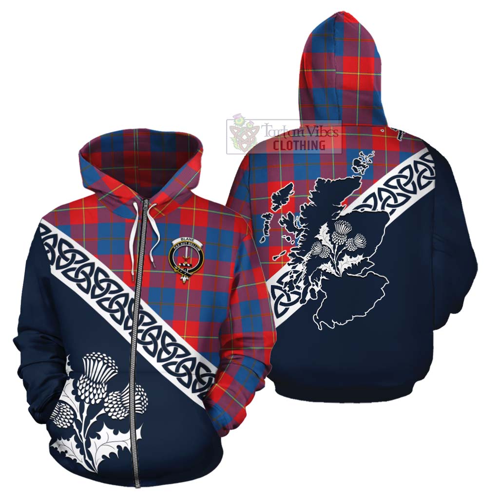 Blane Tartan Cotton Hoodie Featuring Thistle and Scotland Map - Tartan Vibes Clothing
