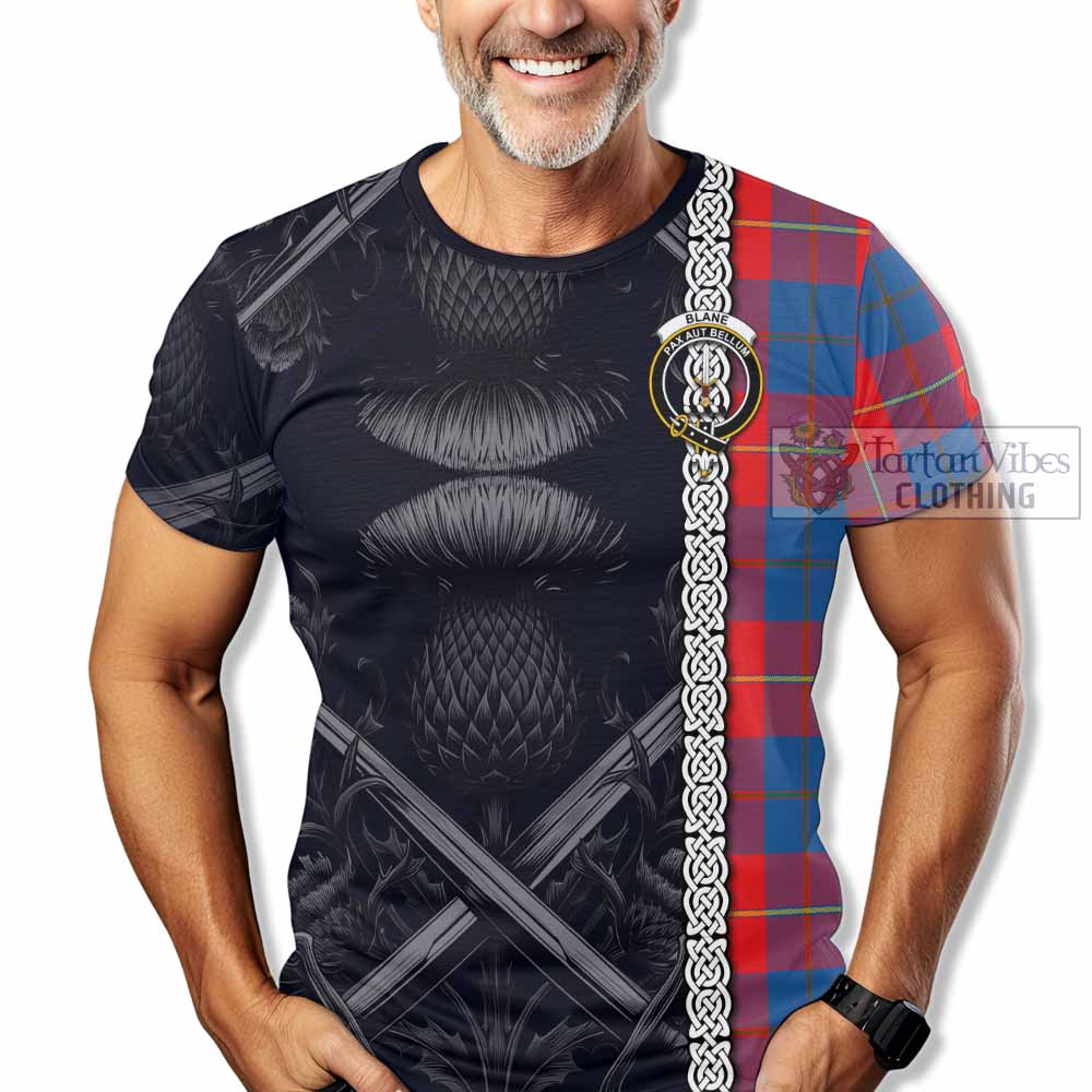 Blane Tartan T-Shirt with Family Crest Cross Sword Thistle Celtic Vibes - Tartan Vibes Clothing