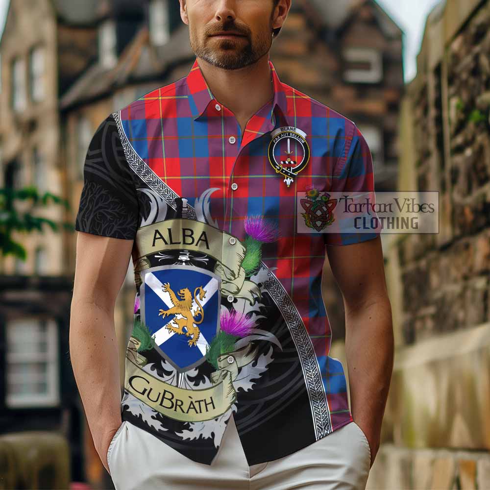 Blane Tartan Family Crest Hawaiian Shirt Lion Rampant Royal Thistle Shield Celtic Inspired - Tartan Vibes Clothing