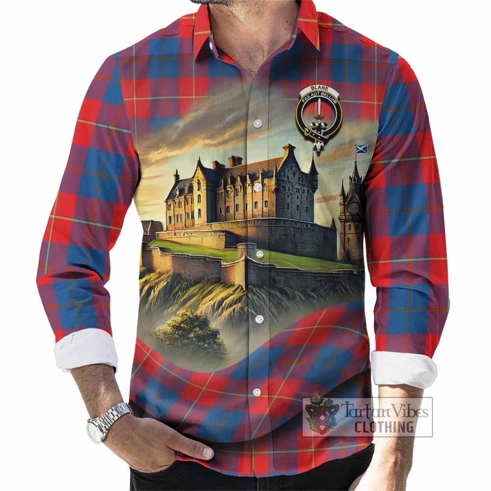 Tartan Vibes Clothing Blane Tartan Family Crest Long Sleeve Button Shirt with Scottish Ancient Castle Style