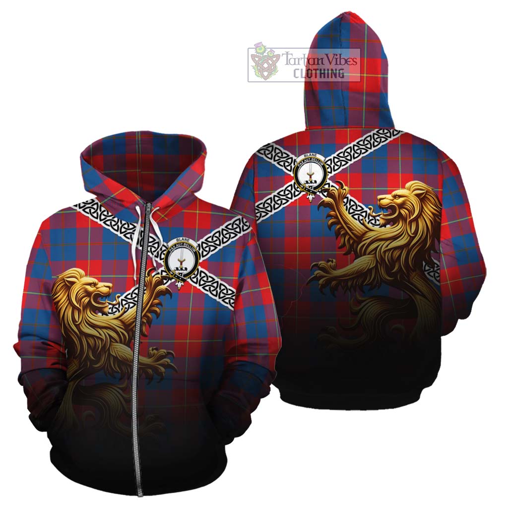 Blane Crest Tartan Cotton Hoodie with Golden Lion Emblem Celtic Style Zip Hoodie - Tartan Vibes Clothing