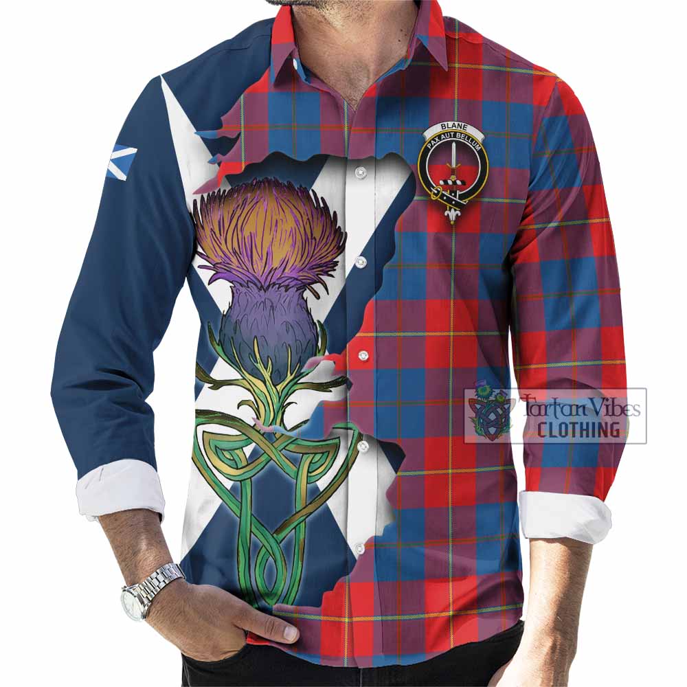Tartan Vibes Clothing Blane Tartan Family Crest Long Sleeve Button Shirt Scottish Thistle Celtic Inspired