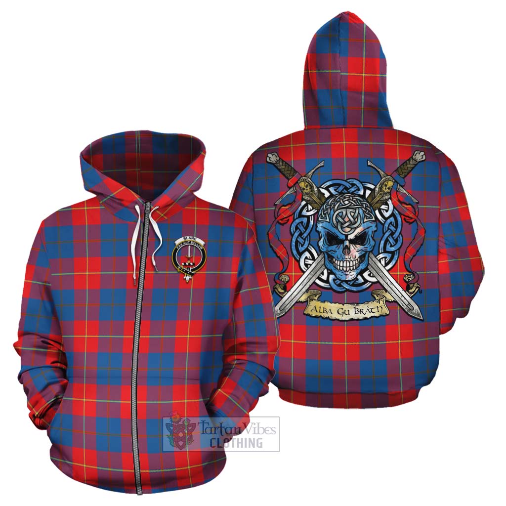 Blane Tartan Cotton Hoodie with Family Crest Celtic Skull Style - Tartan Vibes Clothing