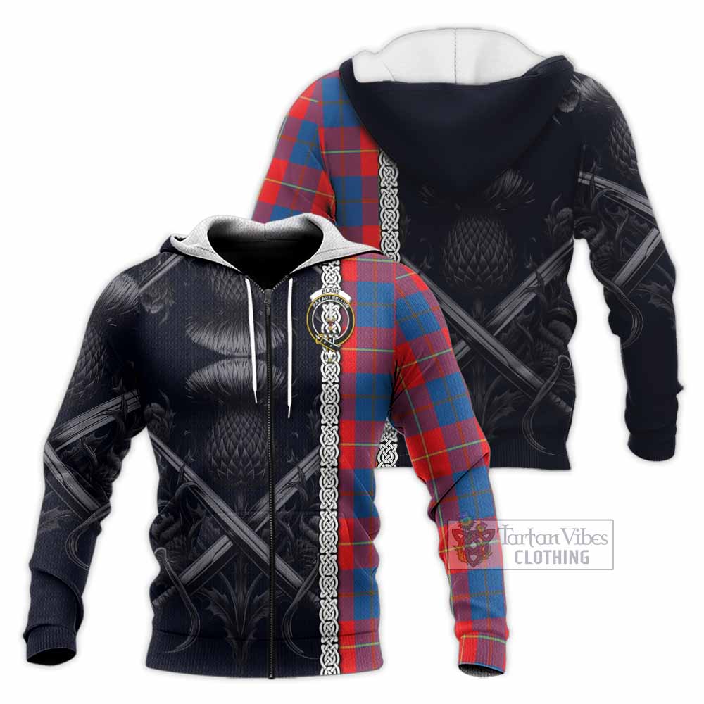 Blane Tartan Knitted Hoodie with Family Crest Cross Sword Thistle Celtic Vibes Unisex Knitted Zip Hoodie - Tartan Vibes Clothing