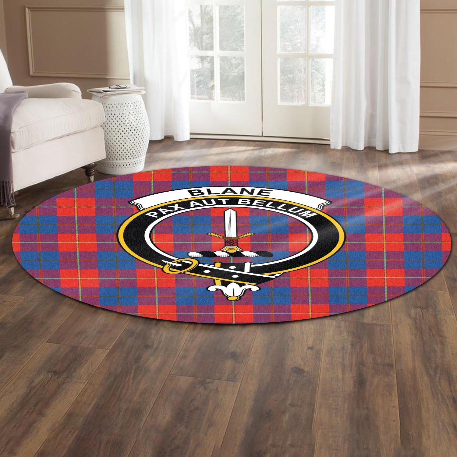 Blane Tartan Round Rug with Family Crest - Tartan Vibes Clothing