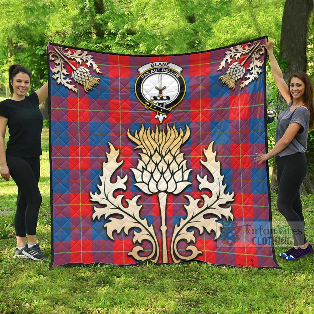 Blane Tartan Quilt with Family Crest and Golden Thistle Style - Tartan Vibes Clothing