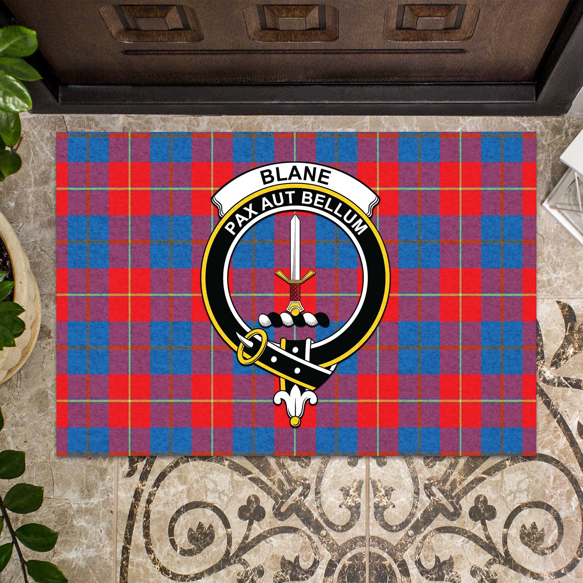 Blane Tartan Rubber Doormat with Family Crest - Tartan Vibes Clothing
