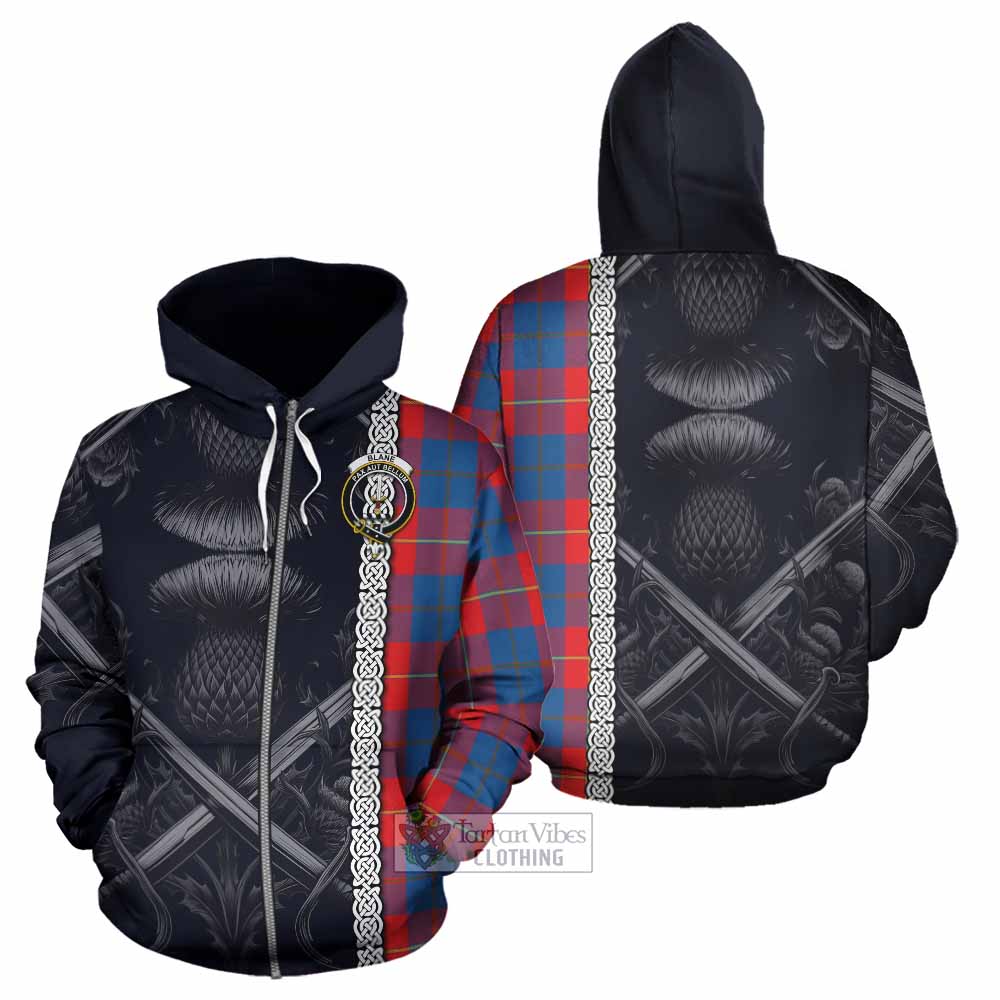 Blane Tartan Hoodie with Family Crest Cross Sword Thistle Celtic Vibes Zip Hoodie - Tartan Vibes Clothing