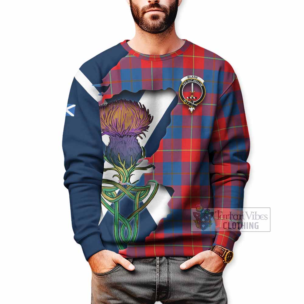 Tartan Vibes Clothing Blane Tartan Family Crest Sweatshirt Scottish Thistle Celtic Inspired