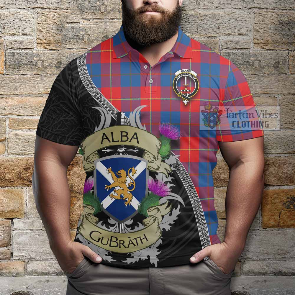 Tartan Vibes Clothing Blane Tartan Family Crest Polo Shirt Lion Rampant Royal Thistle Shield Celtic Inspired