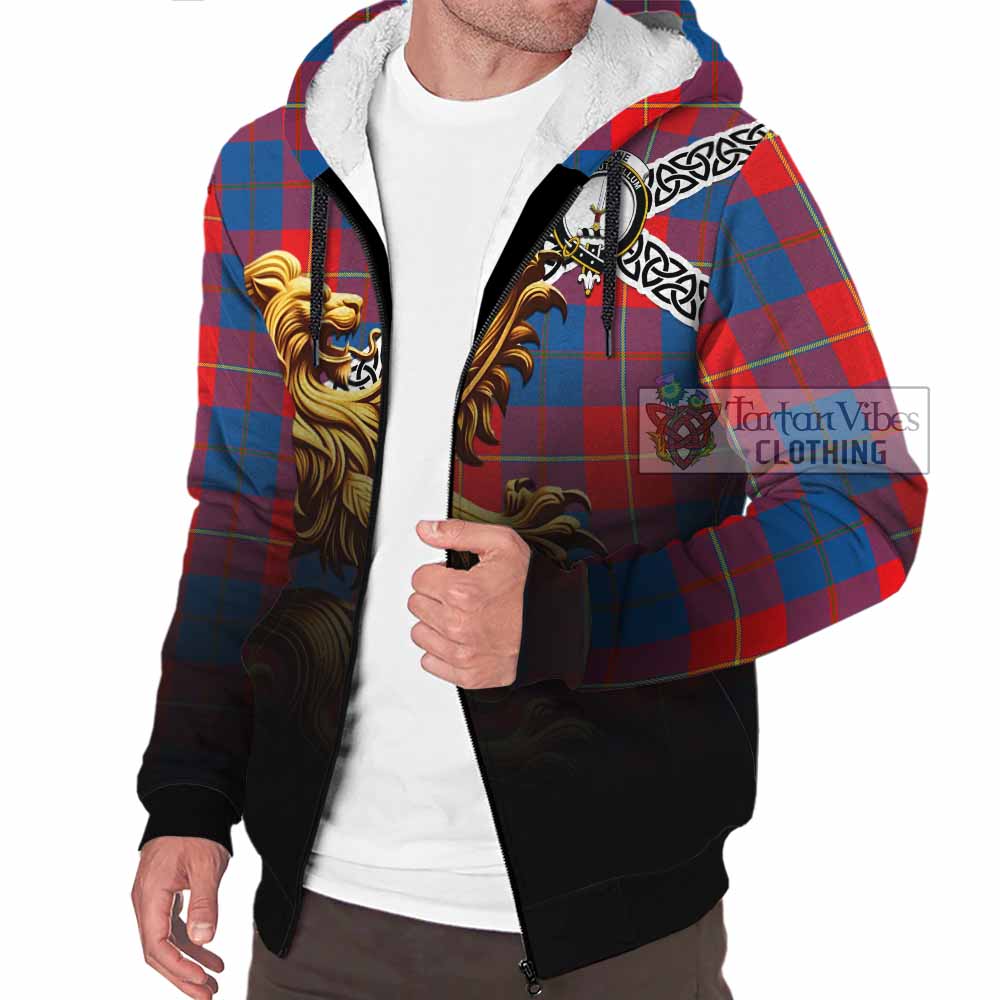 Blane Crest Tartan Sherpa Hoodie with Golden Lion Emblem Celtic Style - Tartan Vibes Clothing