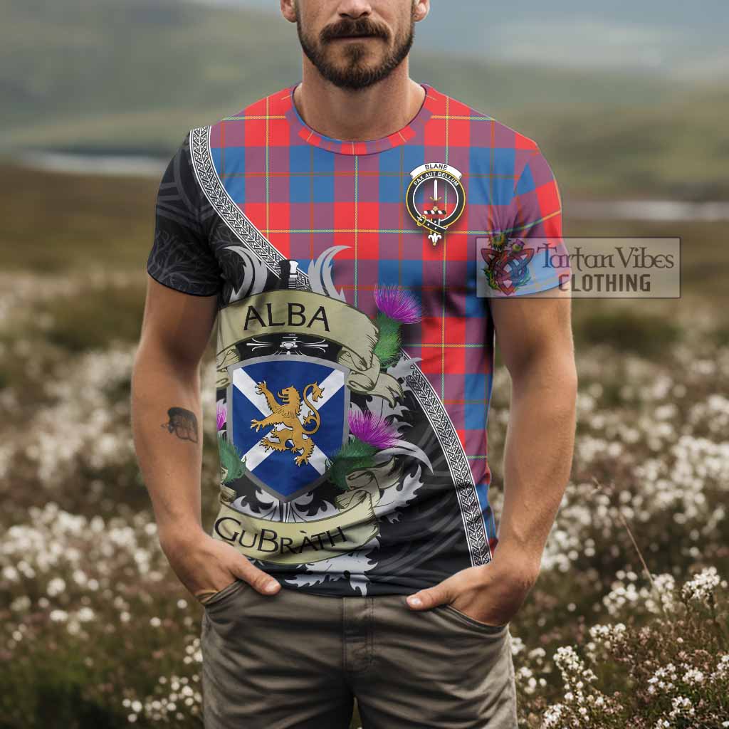 Blane Tartan Family Crest T-Shirt Lion Rampant Royal Thistle Shield Celtic Inspired - Tartan Vibes Clothing