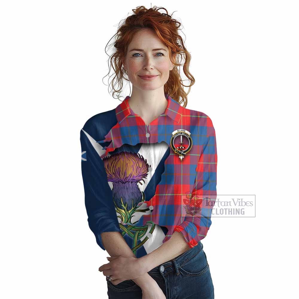 Tartan Vibes Clothing Blane Tartan Family Crest Women's Casual Shirt Scottish Thistle Celtic Inspired