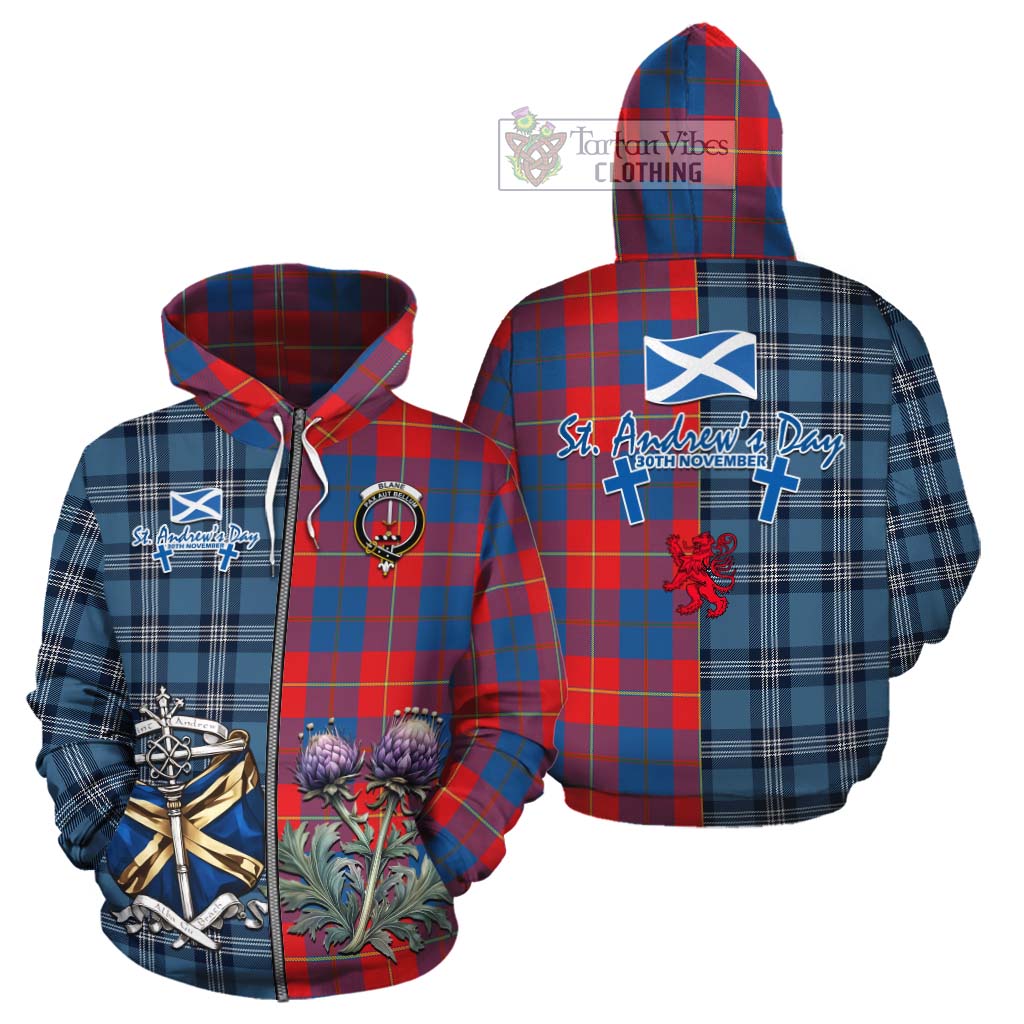 Blane Tartan Cotton Hoodie Happy St. Andrew's Day Half Tartan Style - Tartan Vibes Clothing