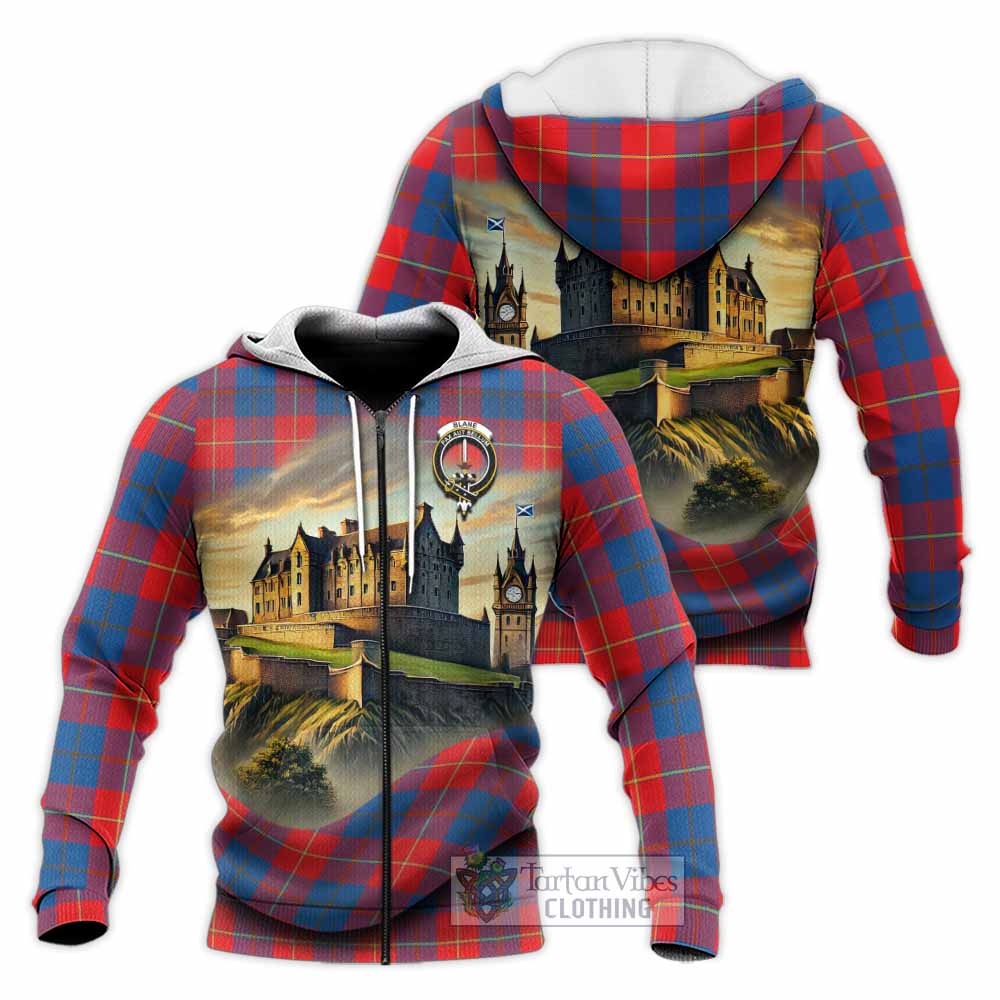 Blane Tartan Family Crest Knitted Hoodie with Scottish Ancient Castle Style Unisex Knitted Zip Hoodie - Tartan Vibes Clothing