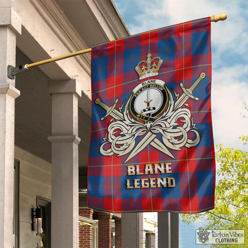 Tartan Vibes Clothing Blane Tartan Flag with Clan Crest and the Golden Sword of Courageous Legacy
