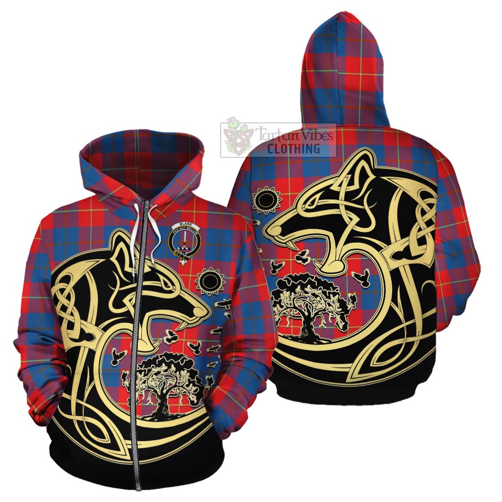 Blane Tartan Cotton Hoodie with Family Crest Celtic Wolf Style - Tartan Vibes Clothing