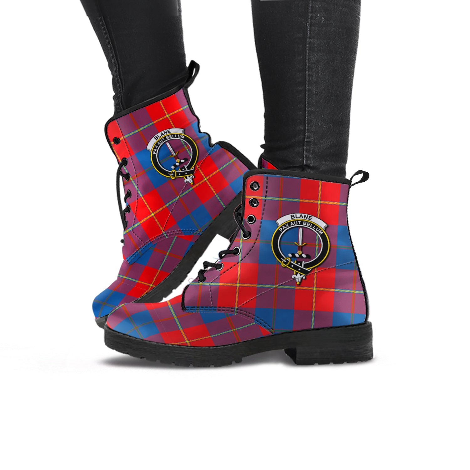Blane Tartan Leather Boots with Family Crest - Tartanvibesclothing