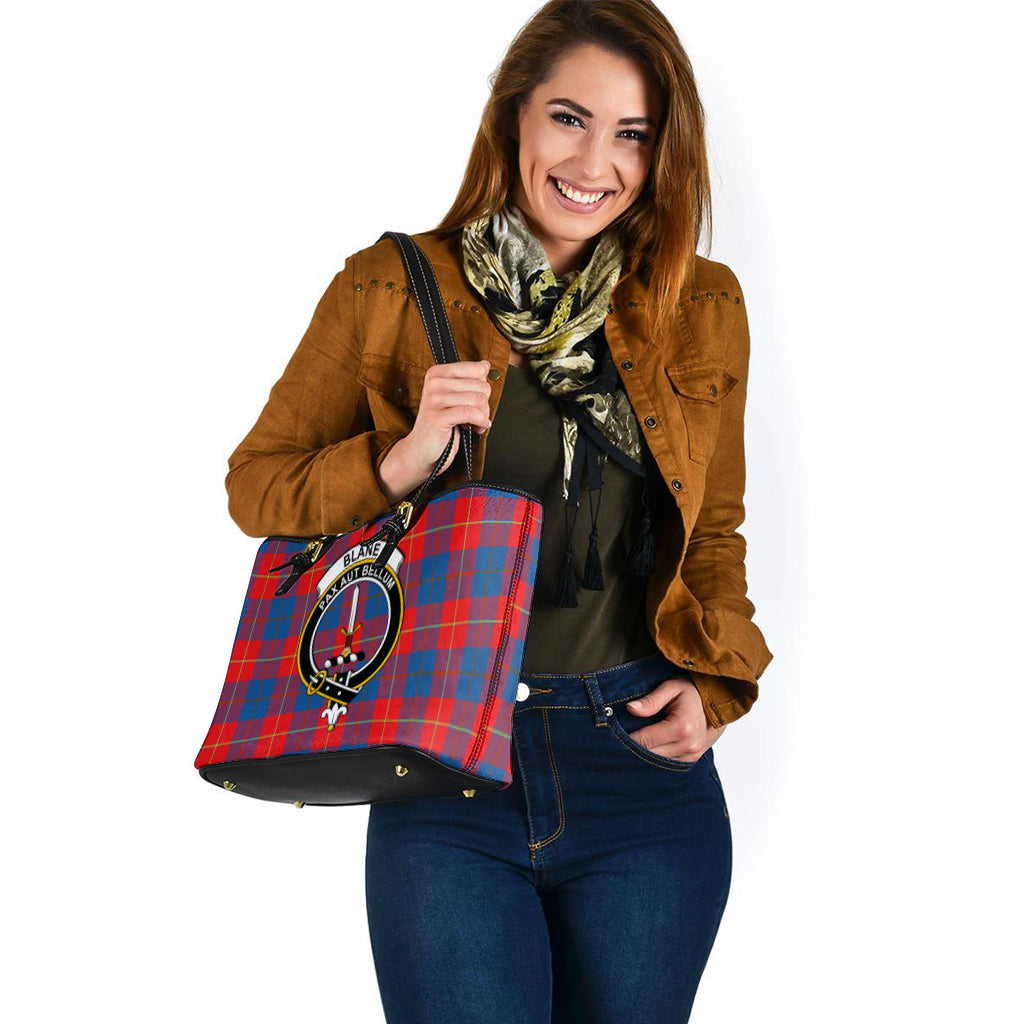 Blane Tartan Leather Tote Bag with Family Crest - Tartan Vibes Clothing