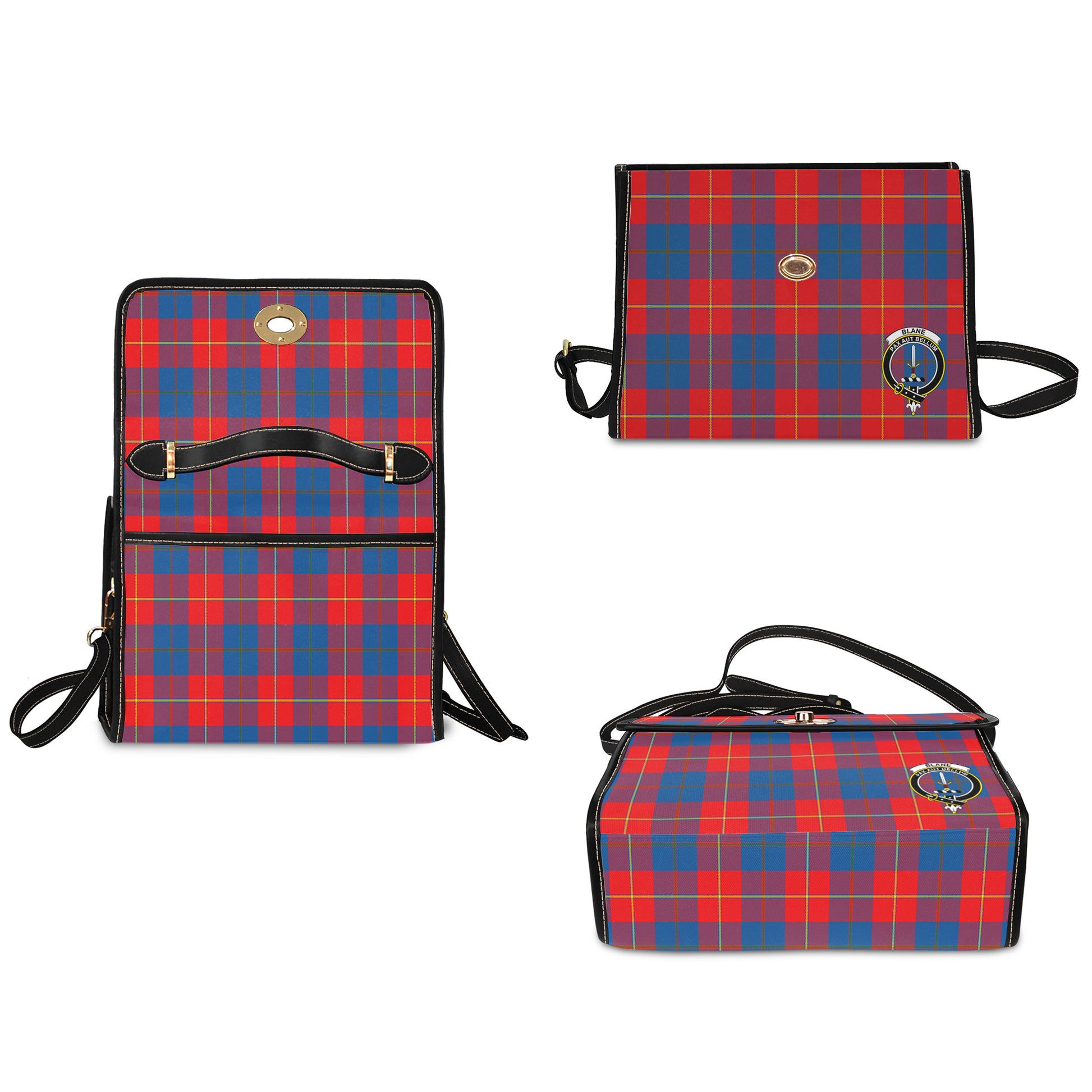 Blane Tartan Leather Strap Waterproof Canvas Bag with Family Crest - Tartanvibesclothing