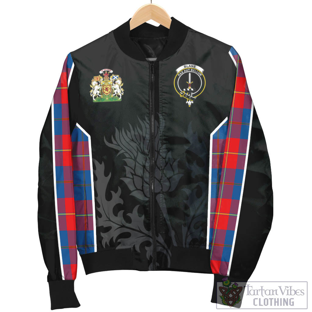 Blane Tartan Bomber Jacket with Family Crest and Scottish Thistle Vibes Sport Style - Tartan Vibes Clothing