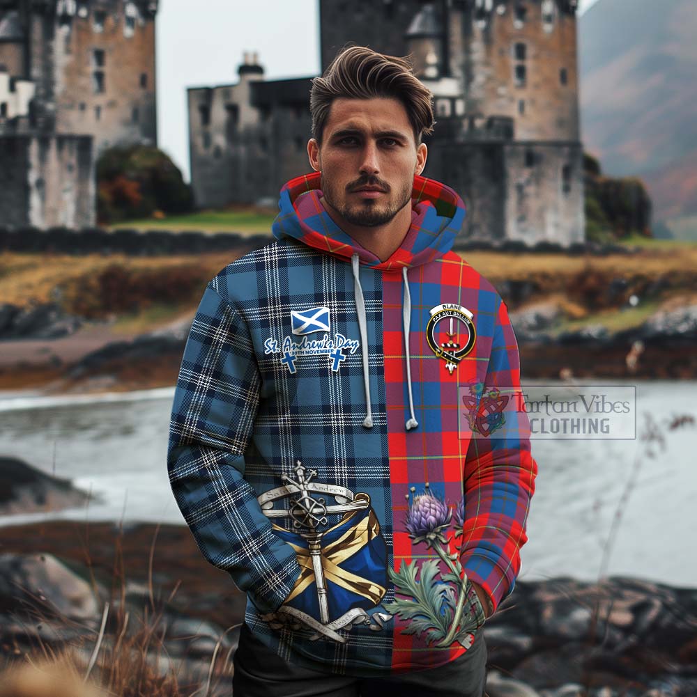 Blane Tartan Cotton Hoodie Happy St. Andrew's Day Half Tartan Style - Tartan Vibes Clothing