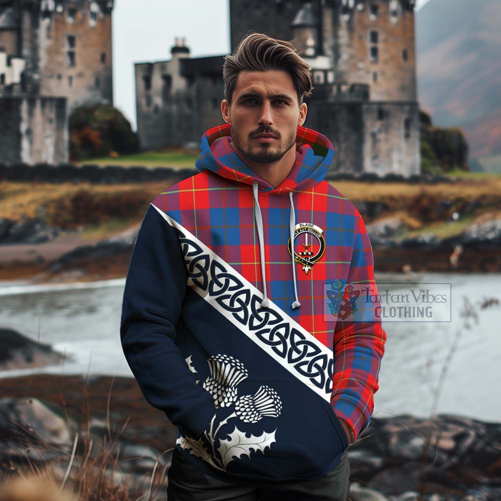 Blane Tartan Cotton Hoodie Featuring Thistle and Scotland Map - Tartan Vibes Clothing
