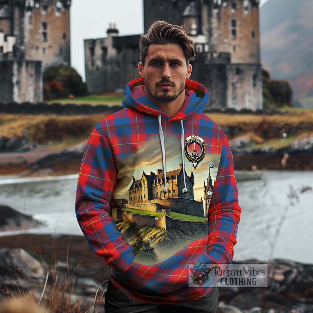 Blane Tartan Family Crest Cotton Hoodie with Scottish Ancient Castle Style - Tartan Vibes Clothing