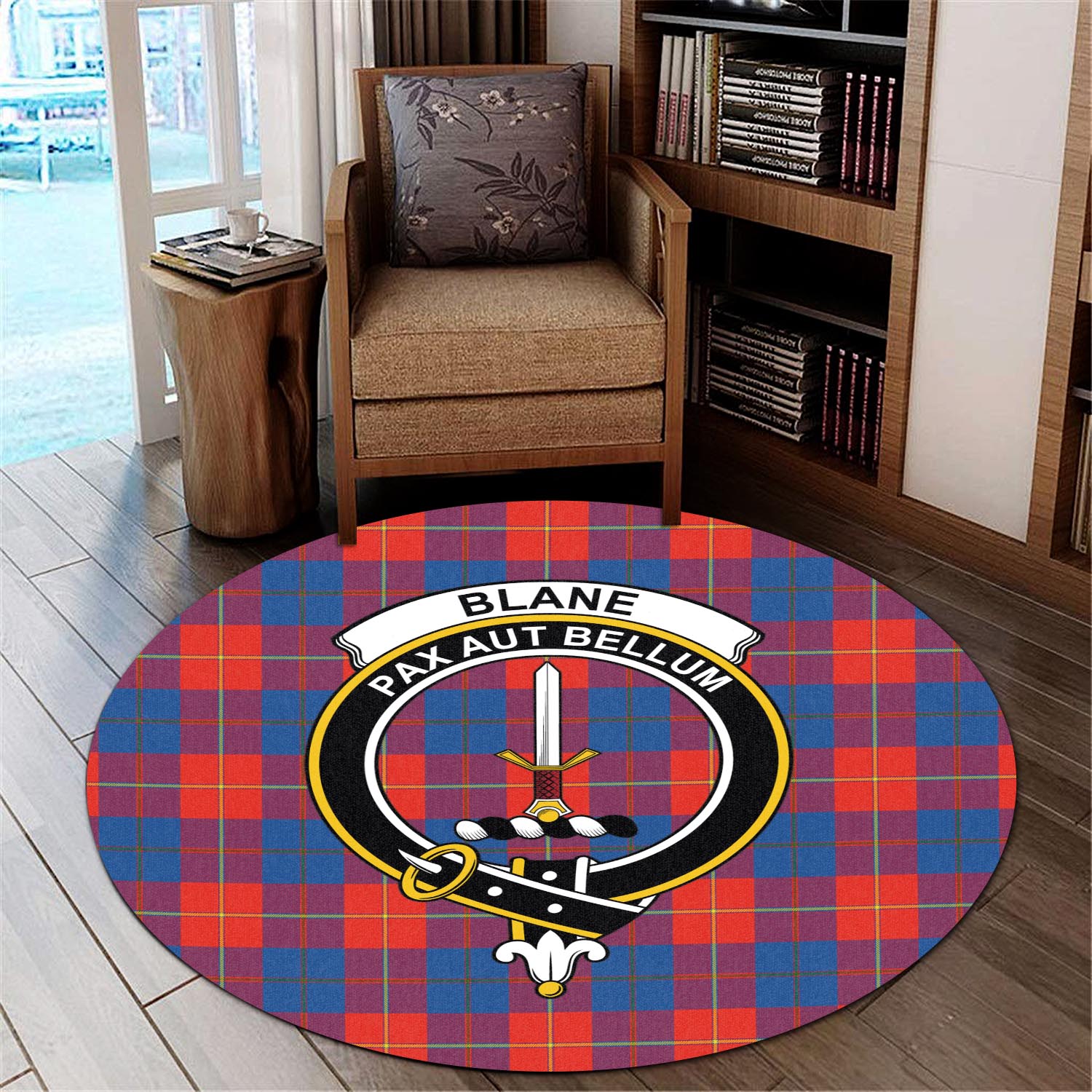Blane Tartan Round Rug with Family Crest - Tartan Vibes Clothing