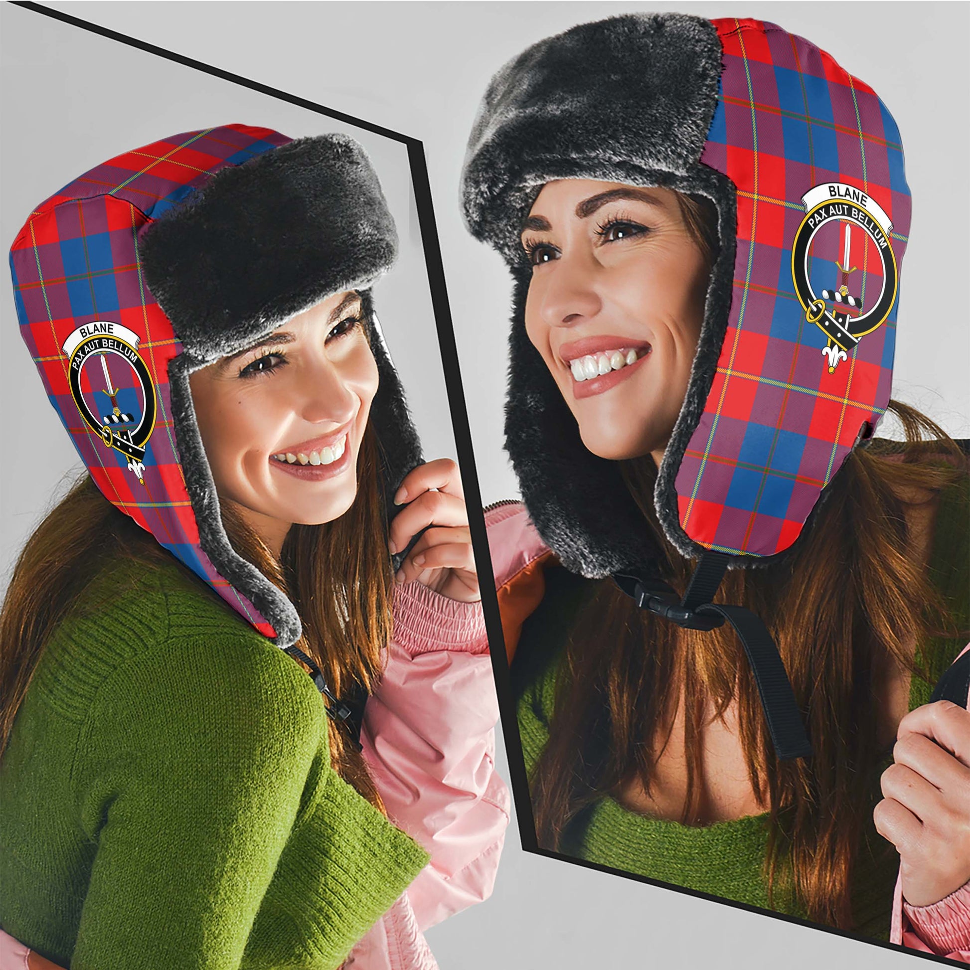 Blane Tartan Winter Trapper Hat with Family Crest - Tartan Vibes Clothing