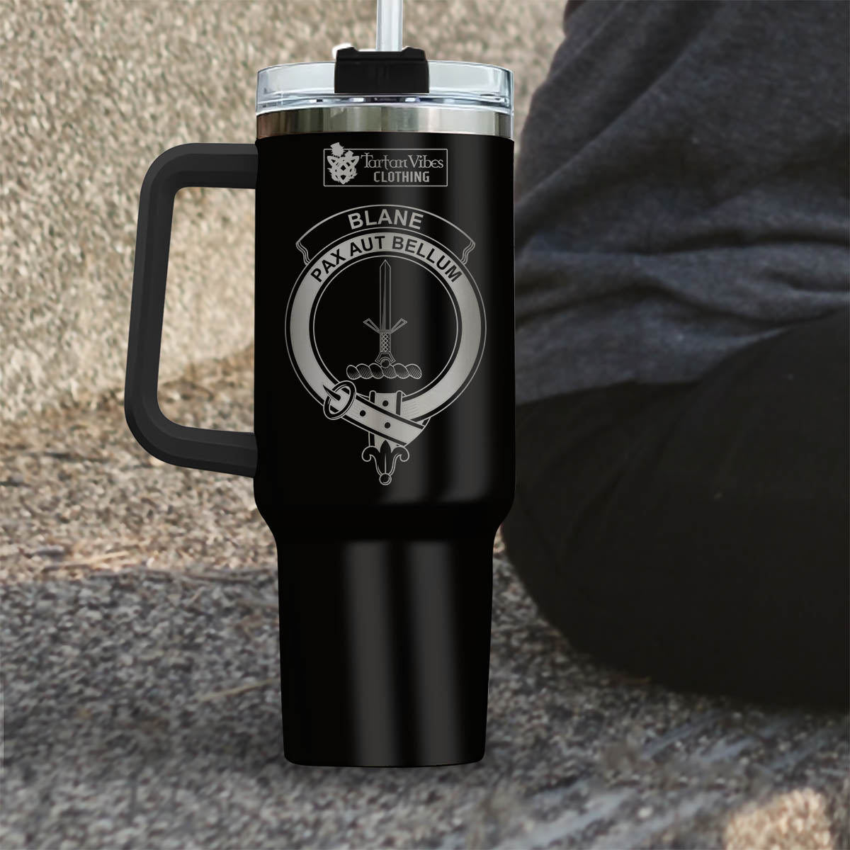 Blane Clan Crest Engraved Tumbler with Handle - 2D-tartanvibesclothing