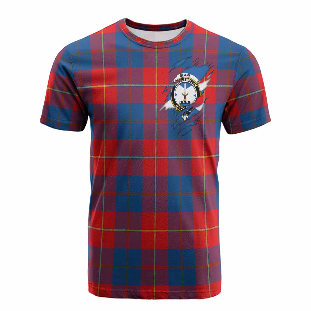 Blane Clan Crest In Me Tartan Cotton T-shirt Scotland Flag Style