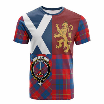 Blane Crest Tartan Cotton T-shirt with Lion Rampant Saltire Style - Tartan Vibes Clothing