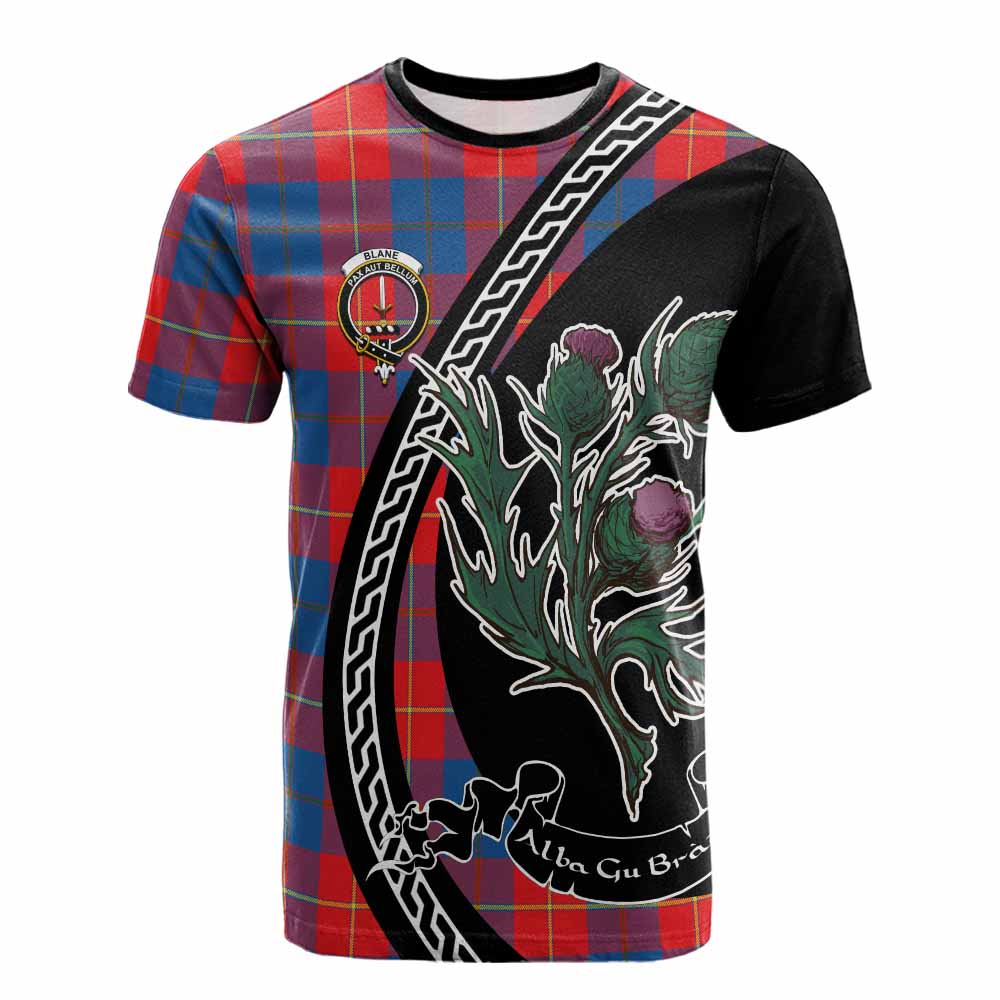 Blane Family Crest Tartan Cotton T-shirt Alba Thistle Inspired - Tartan Vibes Clothing