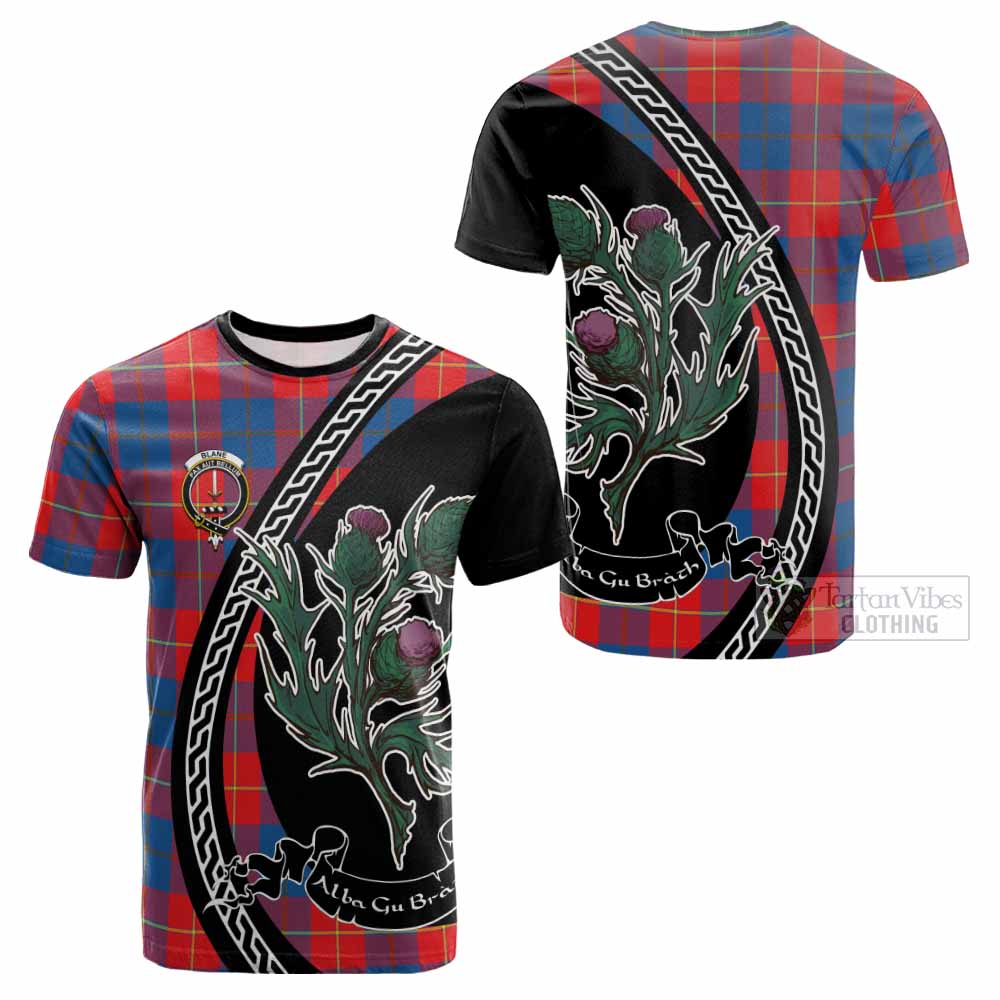 Blane Family Crest Tartan Cotton T-shirt Alba Thistle Inspired - Tartan Vibes Clothing