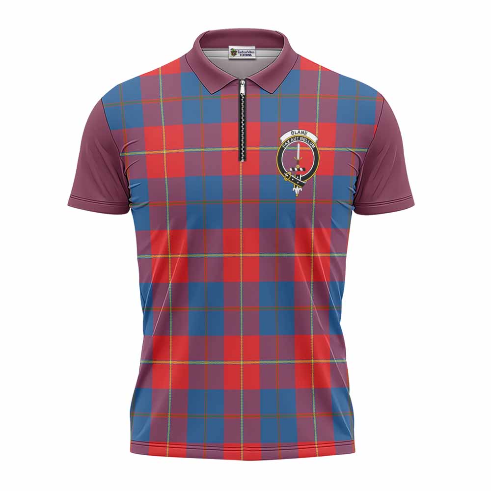 Blane Tartan Accent Zipper Polo Shirt with Family Crest