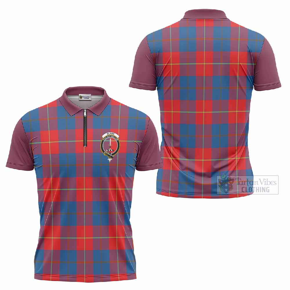 Blane Tartan Accent Zipper Polo Shirt with Family Crest
