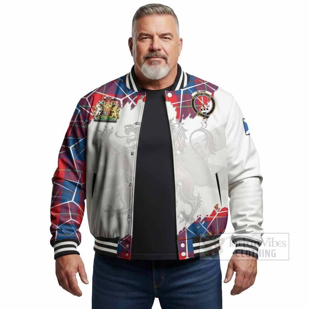 Blane Tartan Baseball Jacket with Family Crest and Lion Rampant Grunge Style