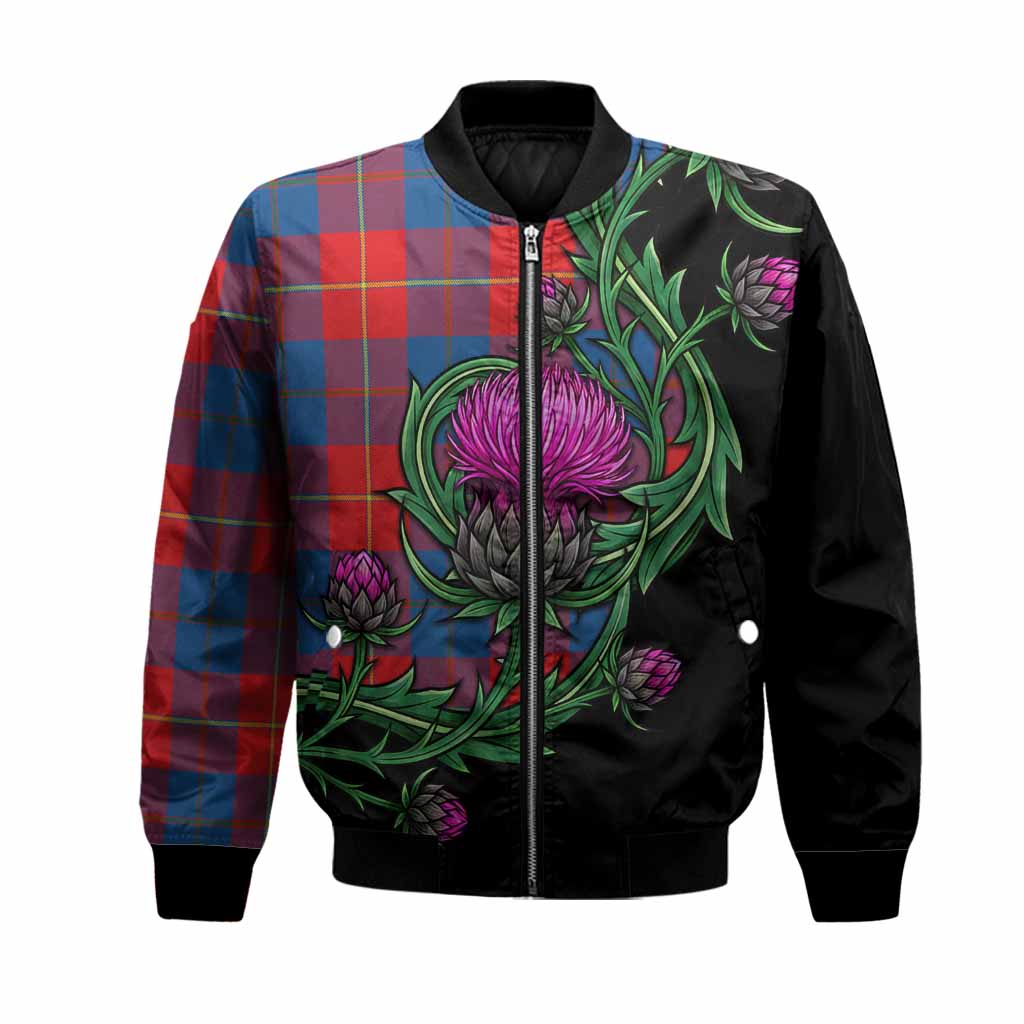 Blane Tartan Bomber Jacket Resilient Scottish Thistle Unisex Black - Tartan Vibes Clothing