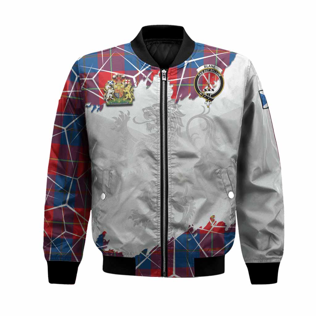 Blane Tartan Bomber Jacket with Family Crest and Lion Rampant Grunge Style