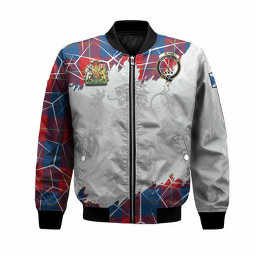 Blane Tartan Bomber Jacket with Family Crest and Lion Rampant Grunge Style