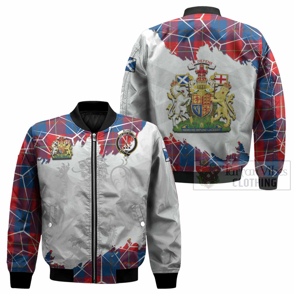 Blane Tartan Bomber Jacket with Family Crest and Lion Rampant Grunge Style