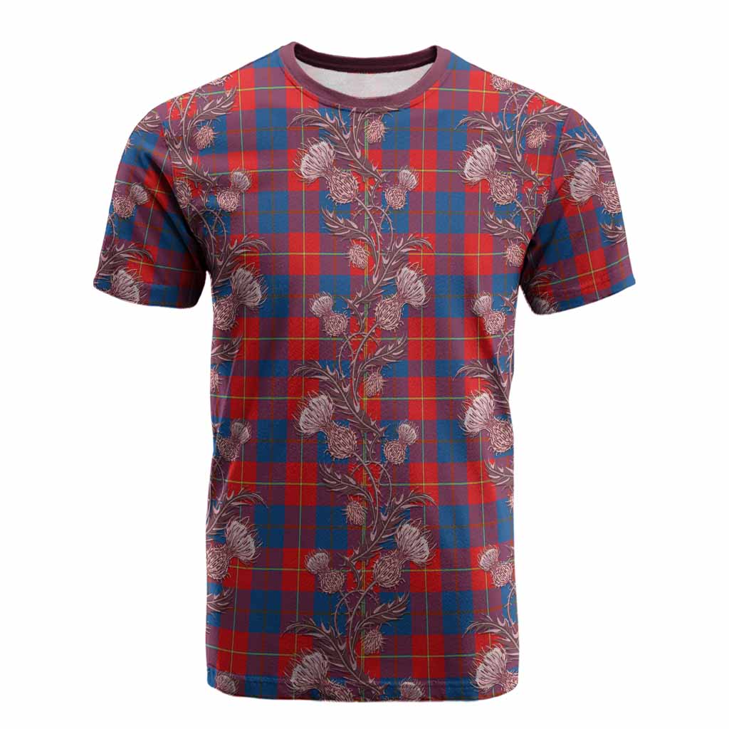Blane Tartan Cotton T-shirt Seamless Scottish Thistle Flowers