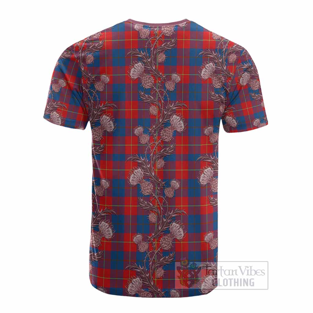 Blane Tartan Cotton T-shirt Seamless Scottish Thistle Flowers