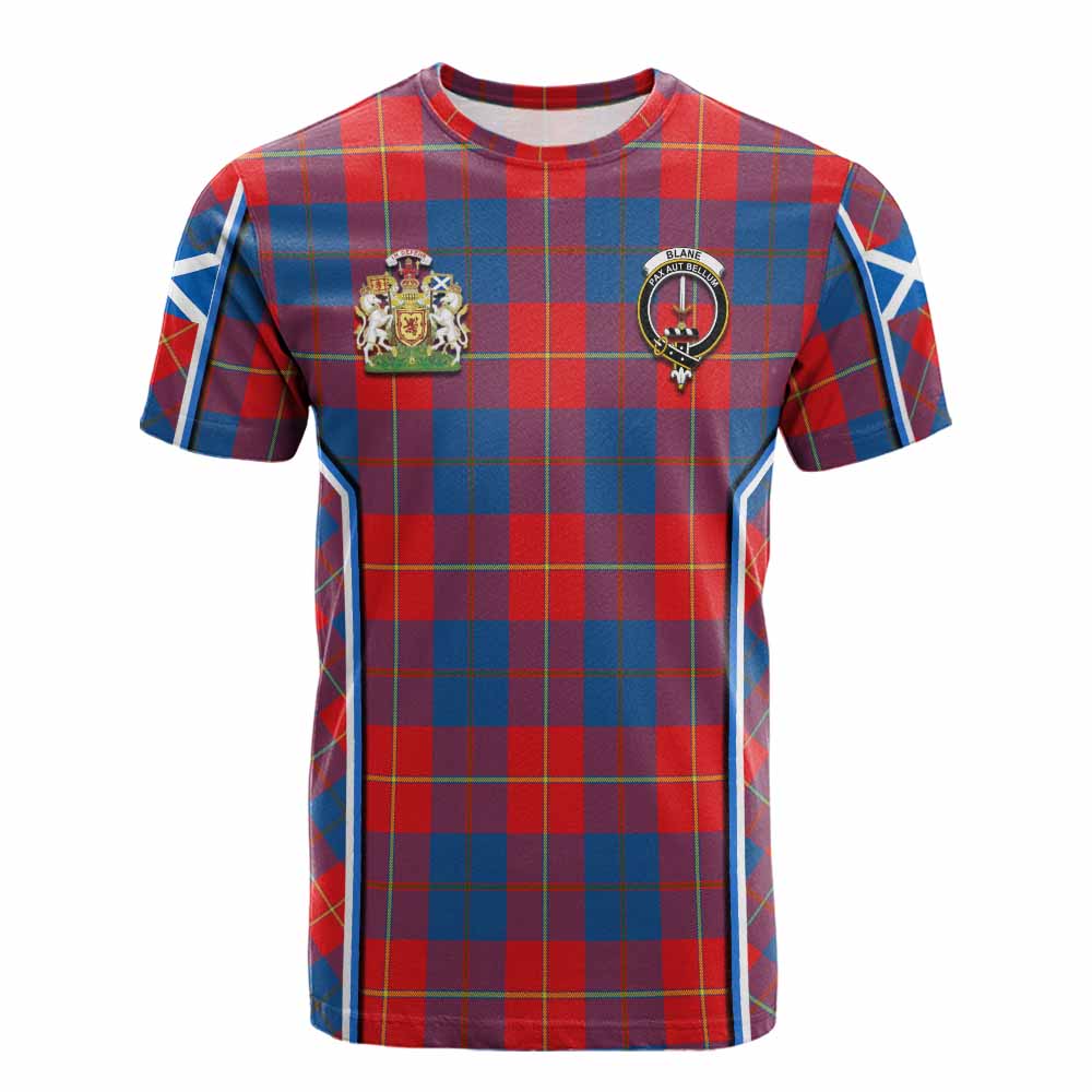 Blane Tartan Crest Cotton T-shirt Scotland Coat of Arm Flag Style - Tartan Vibes Clothing